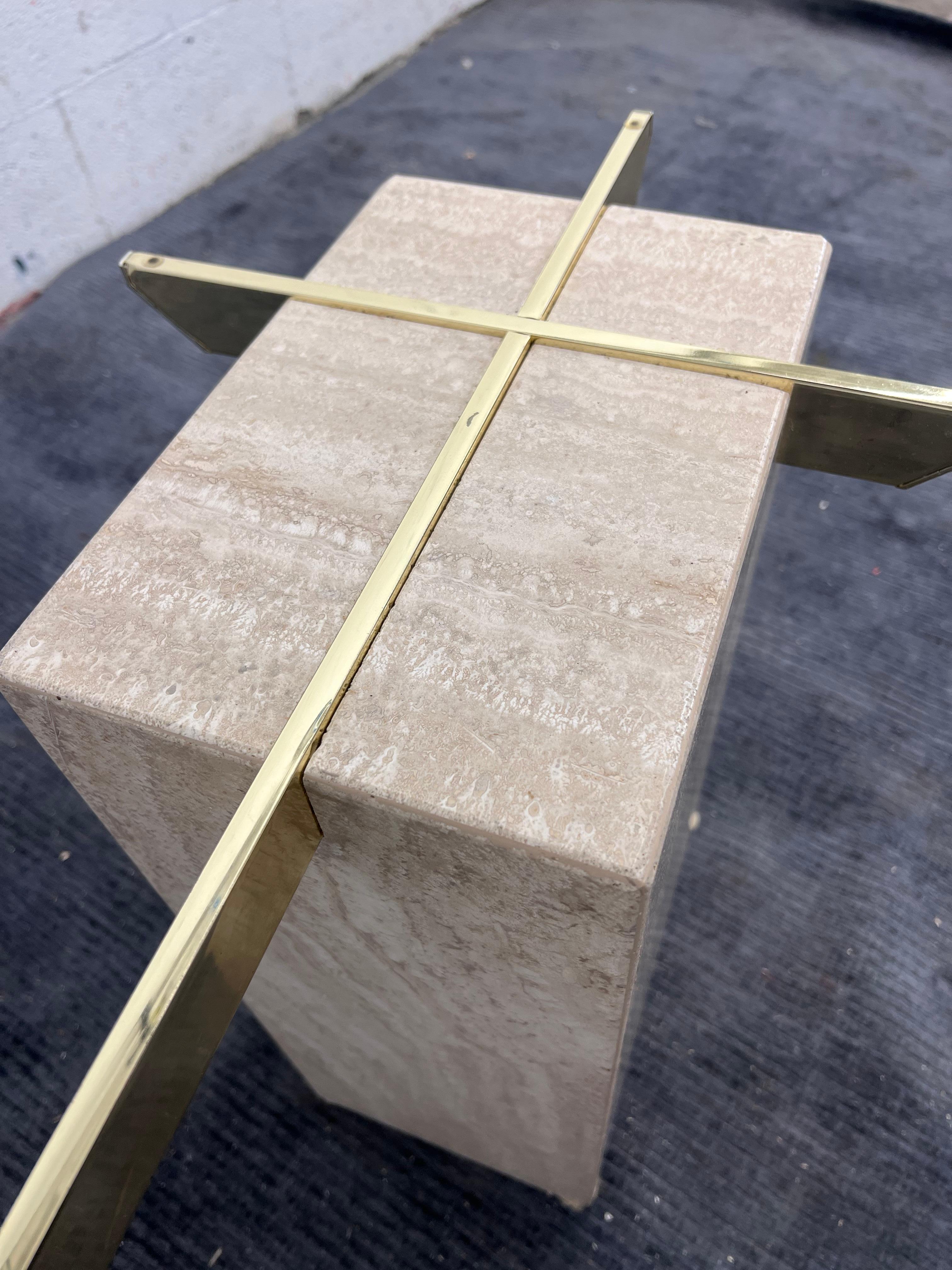 1970s’ Italian Travertine, Brass and Glass Occasional Side Table by Artedi For Sale 2
