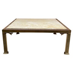1970s Travertino italiano y latón cuadrado Café Cocktail Table Italia