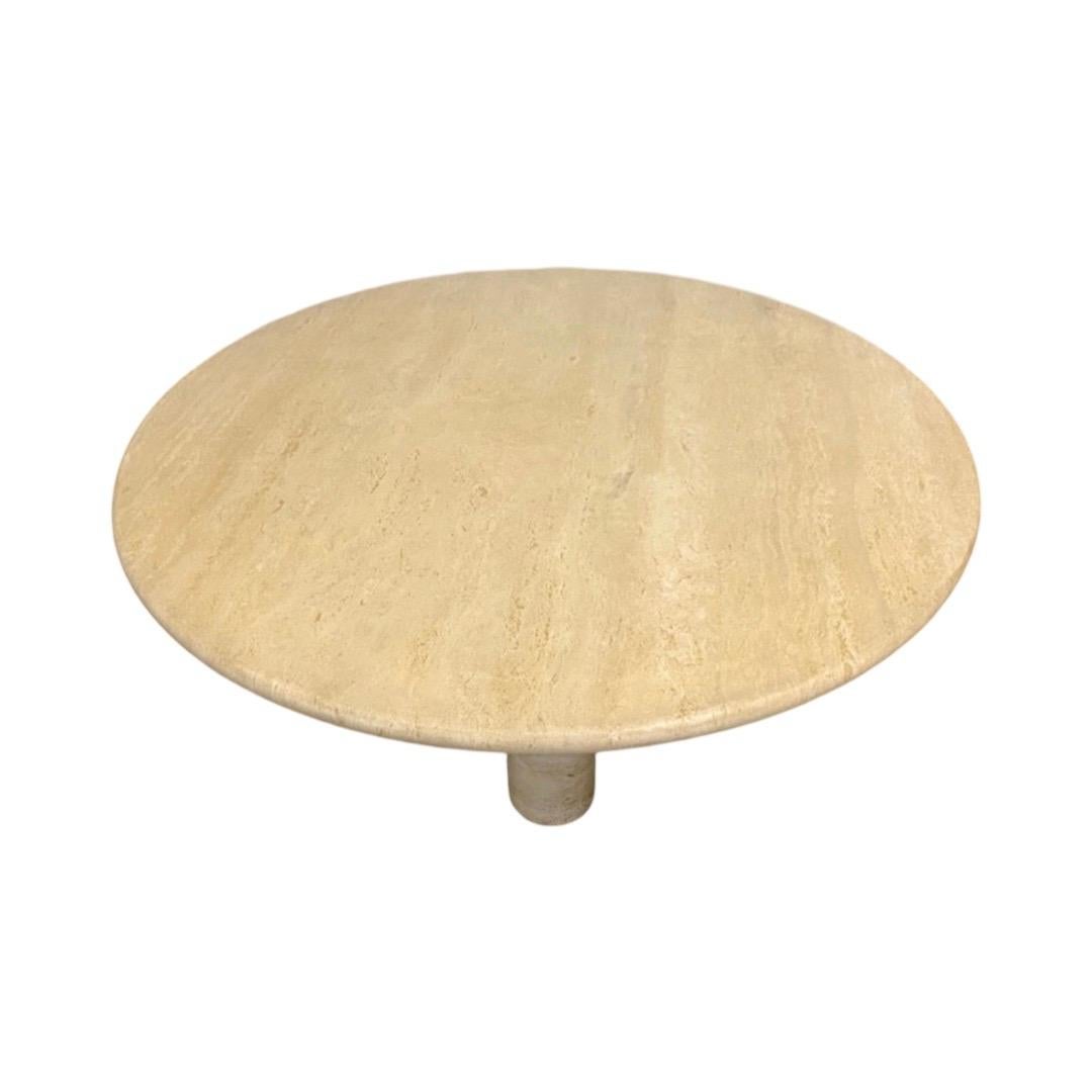 20th Century Italian 1970's travertine column round dining table by Mario Bellini