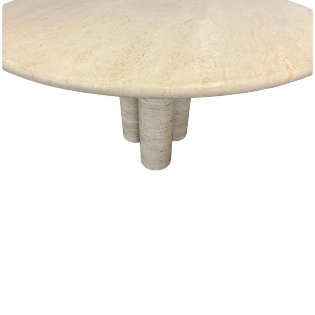 Travertine Italian 1970's travertine column round dining table by Mario Bellini