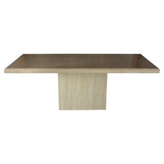 Table de conférence, bureau rectangulaire postmoderne italien en travertin des années 1970