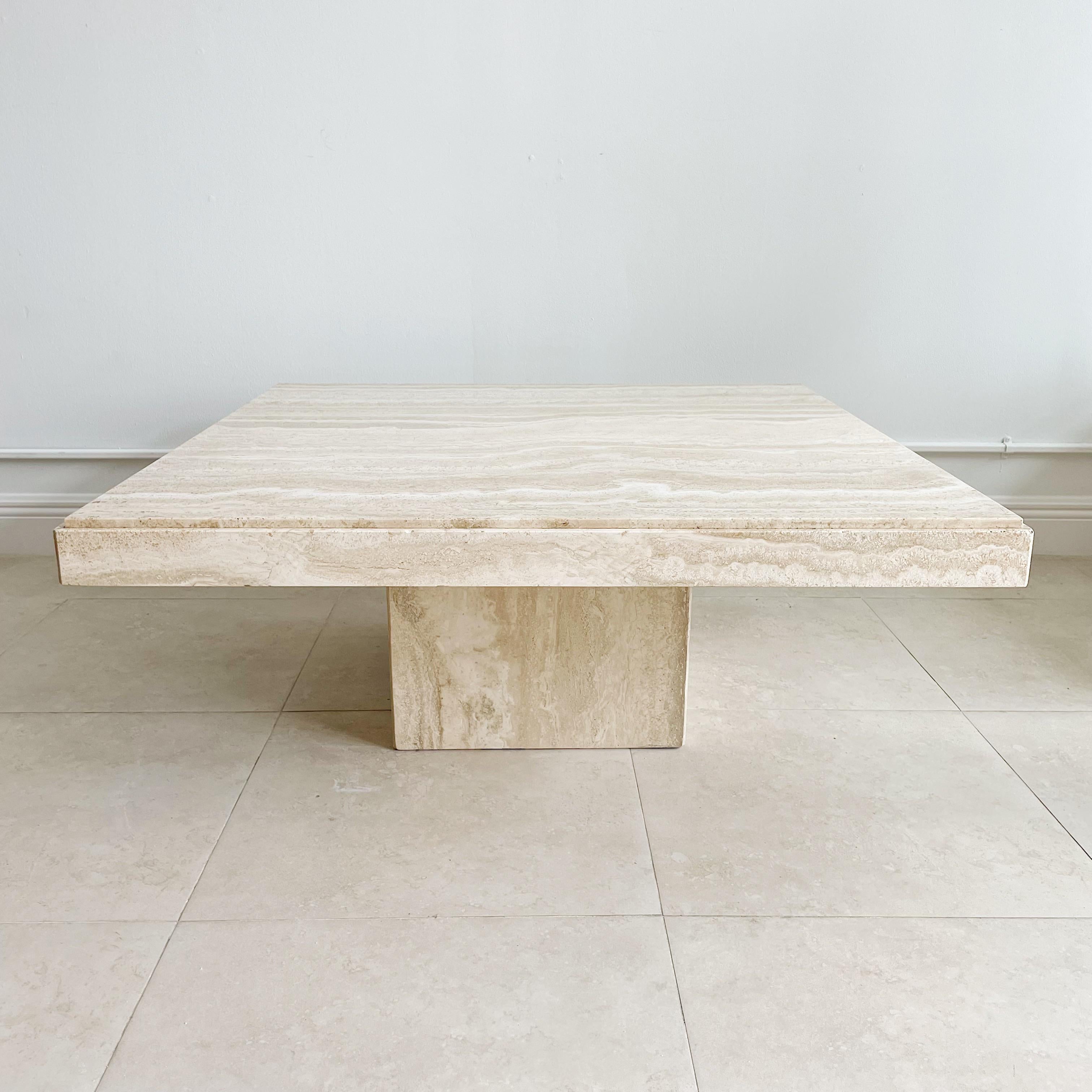 Two piece Italian travertine marble coffee table from the 1970's by Stone International.