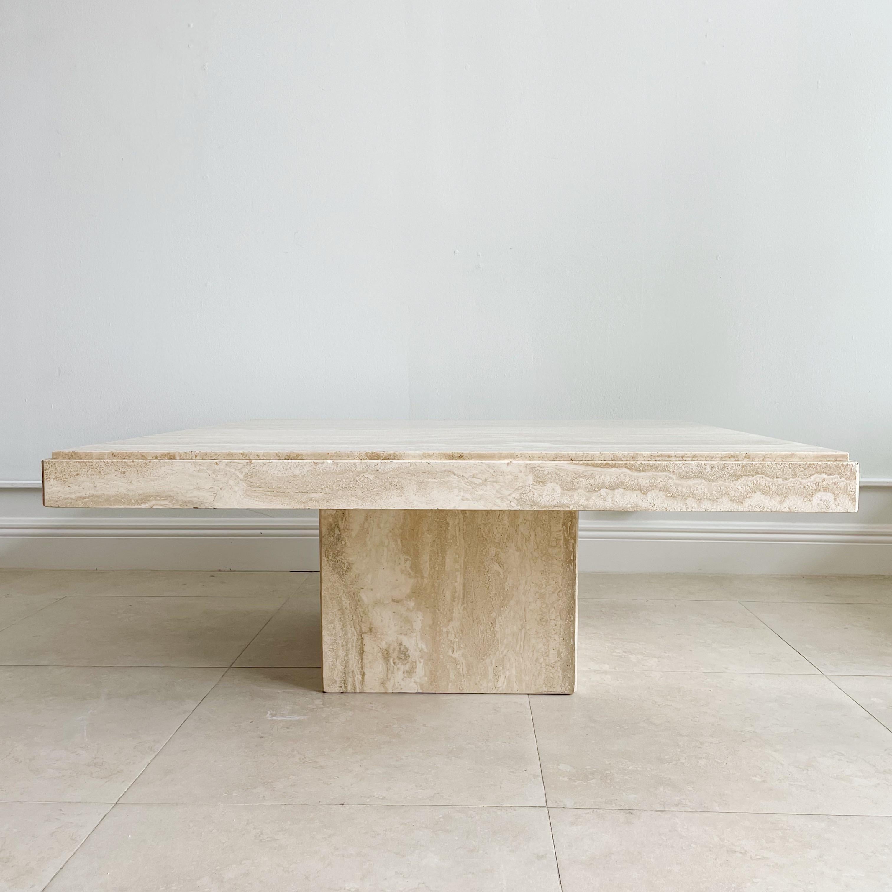 Mid-Century Modern 1970's Italian Travertine Marble Square Coffee Cocktail Table