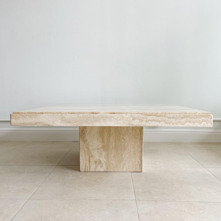 1970's Italian Travertine Marble Square Coffee Cocktail Table at 1stDibs