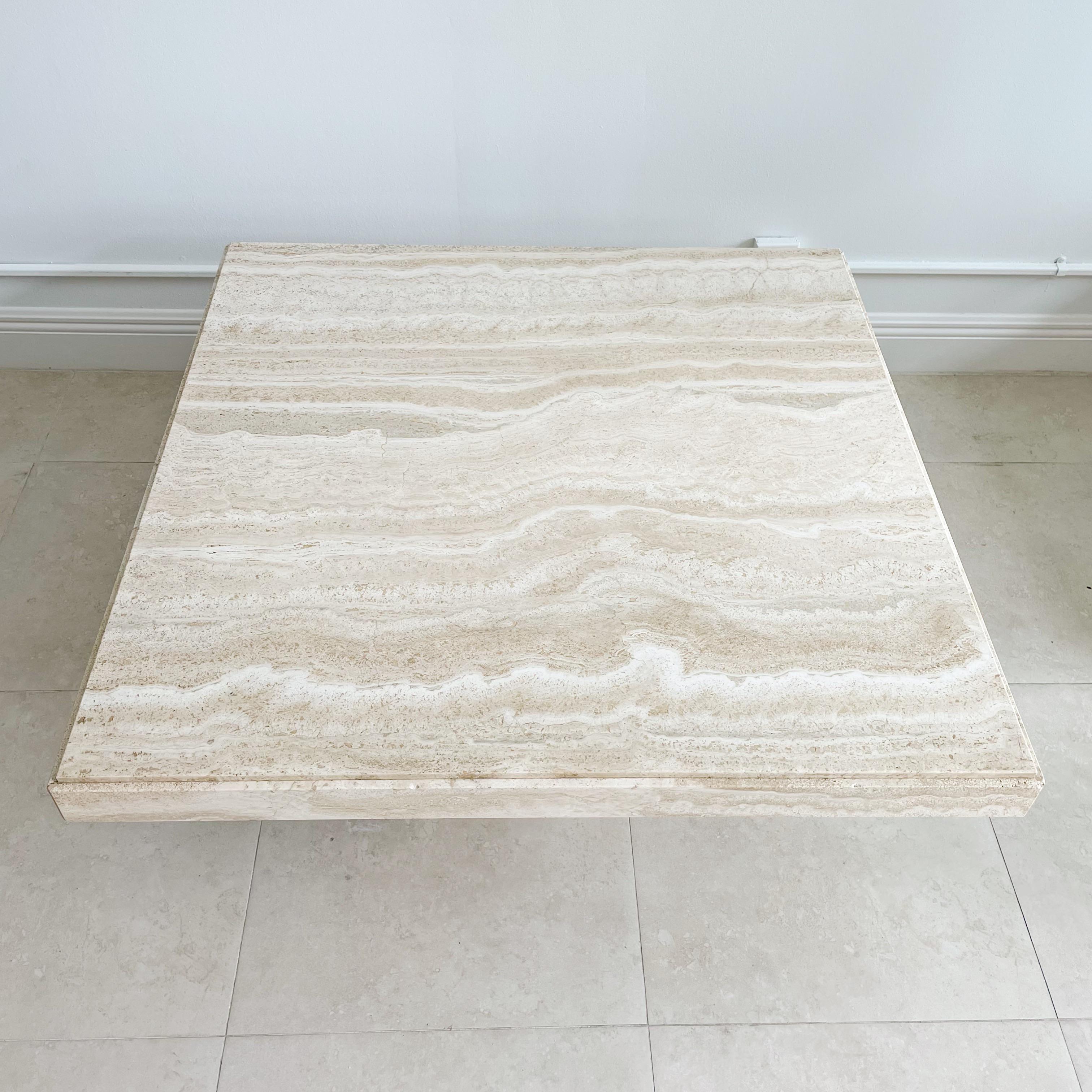 Hand-Crafted 1970's Italian Travertine Marble Square Coffee Cocktail Table