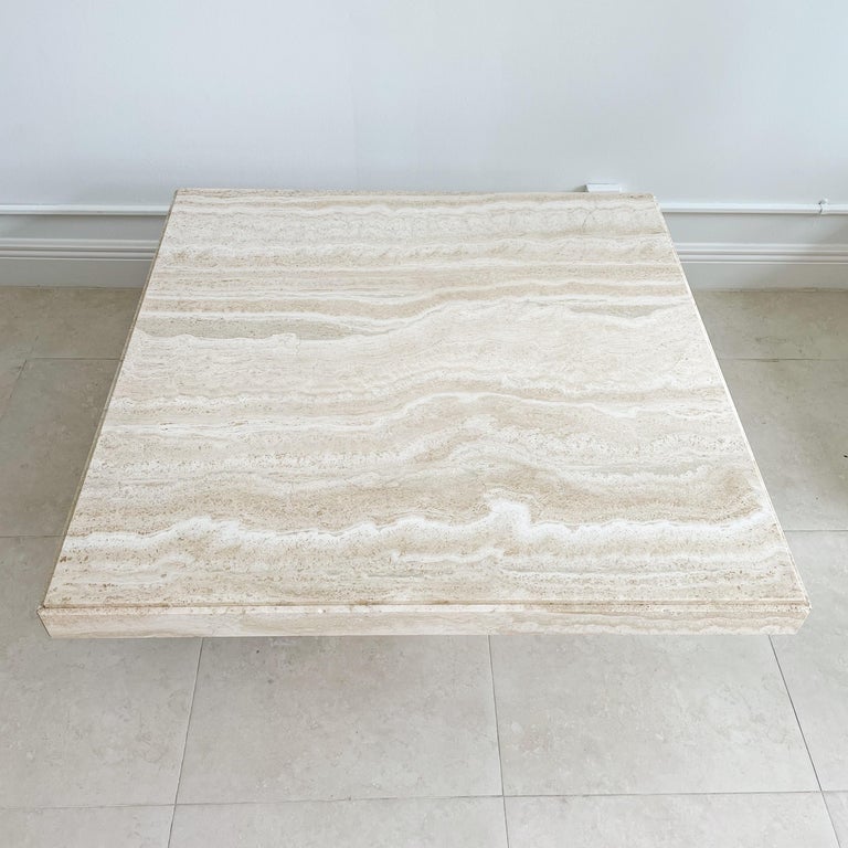 1970's Italian Travertine Marble Square Coffee Cocktail Table at 1stDibs