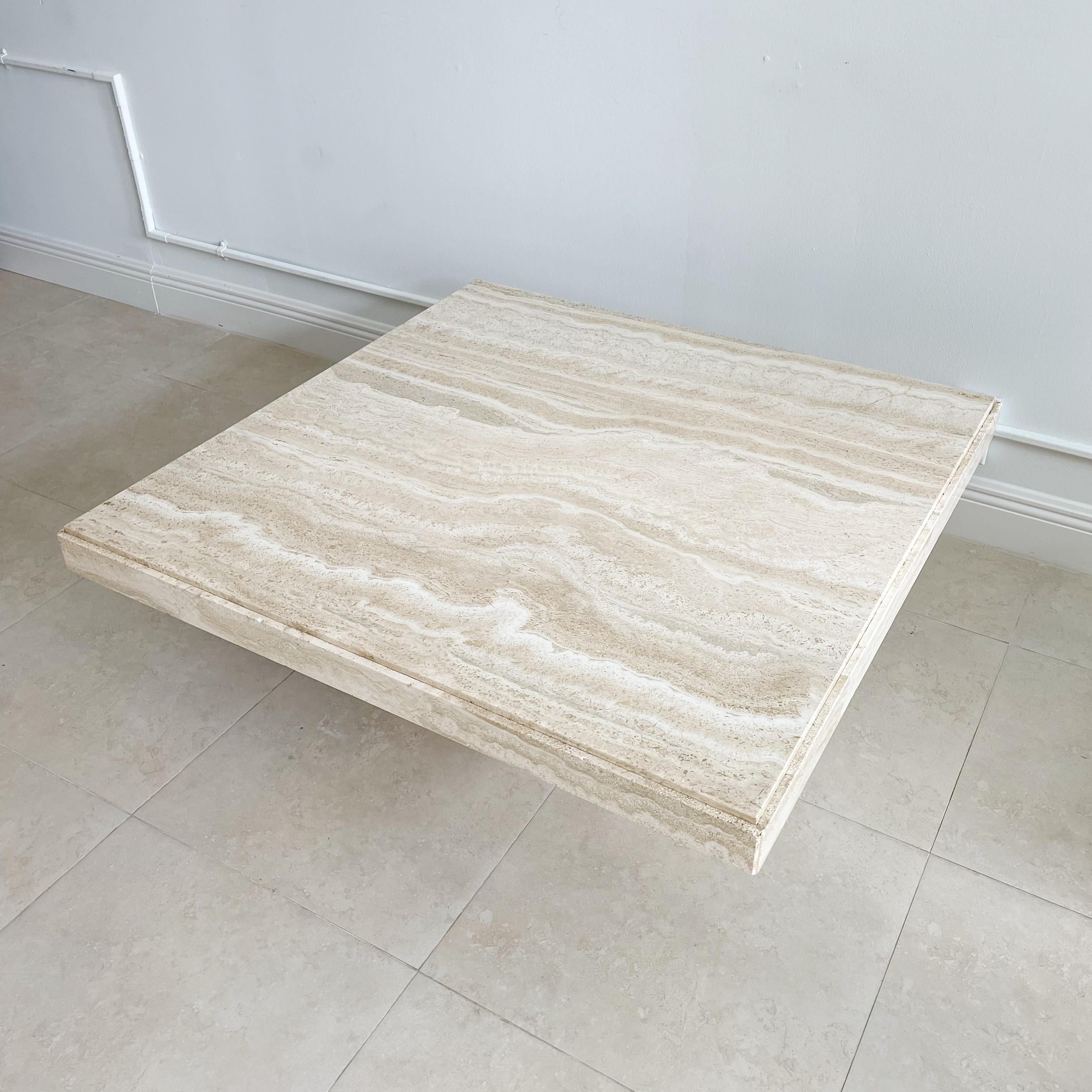 1970's Italian Travertine Marble Square Coffee Cocktail Table In Good Condition In West Palm Beach, FL