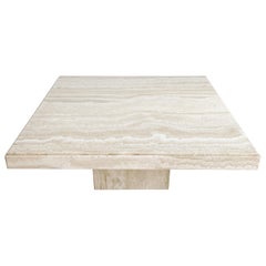 1970
s Italian Travertine Marble Square Coffee Cocktail Table