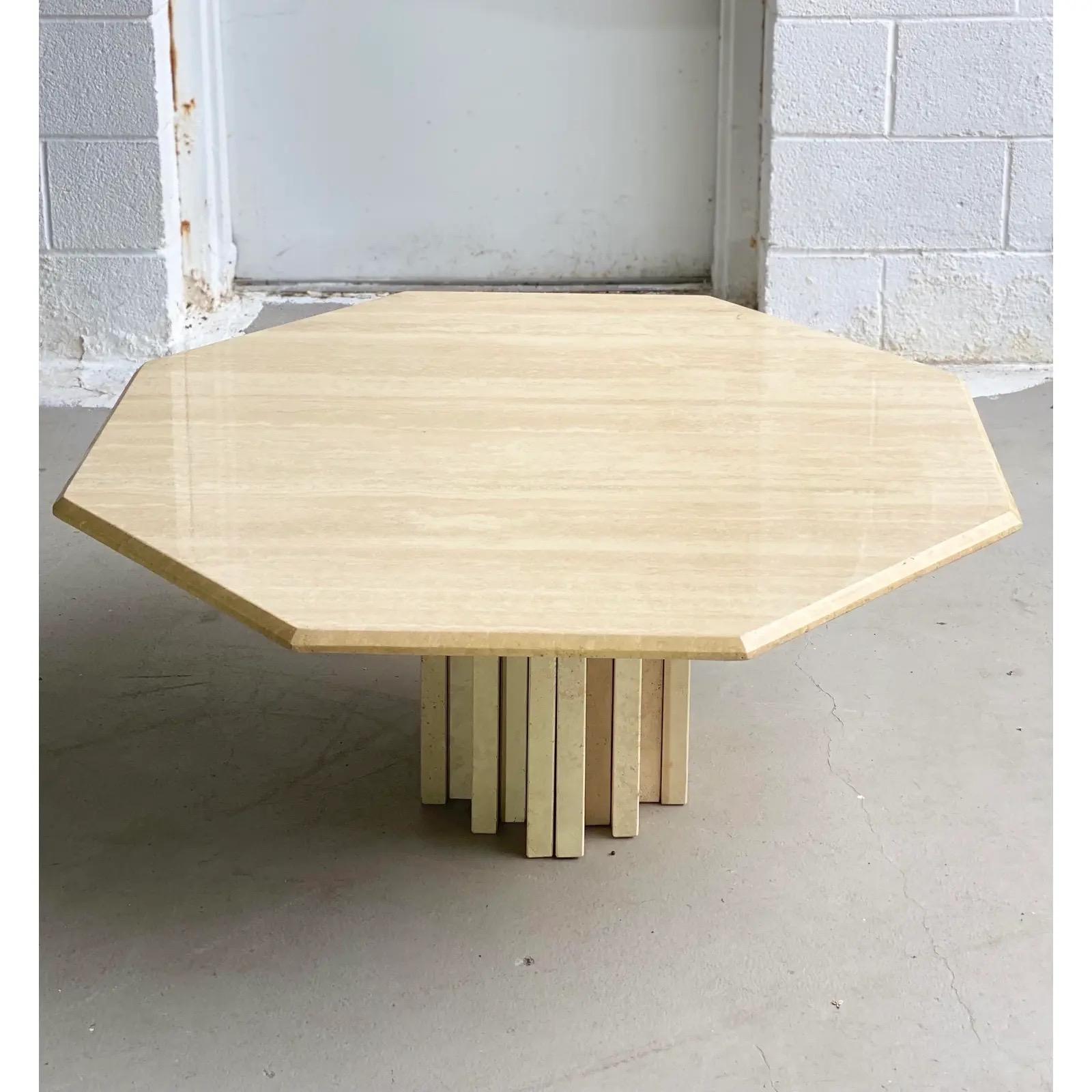 1970s Italian Travertine Octagonal Coffee Table 1