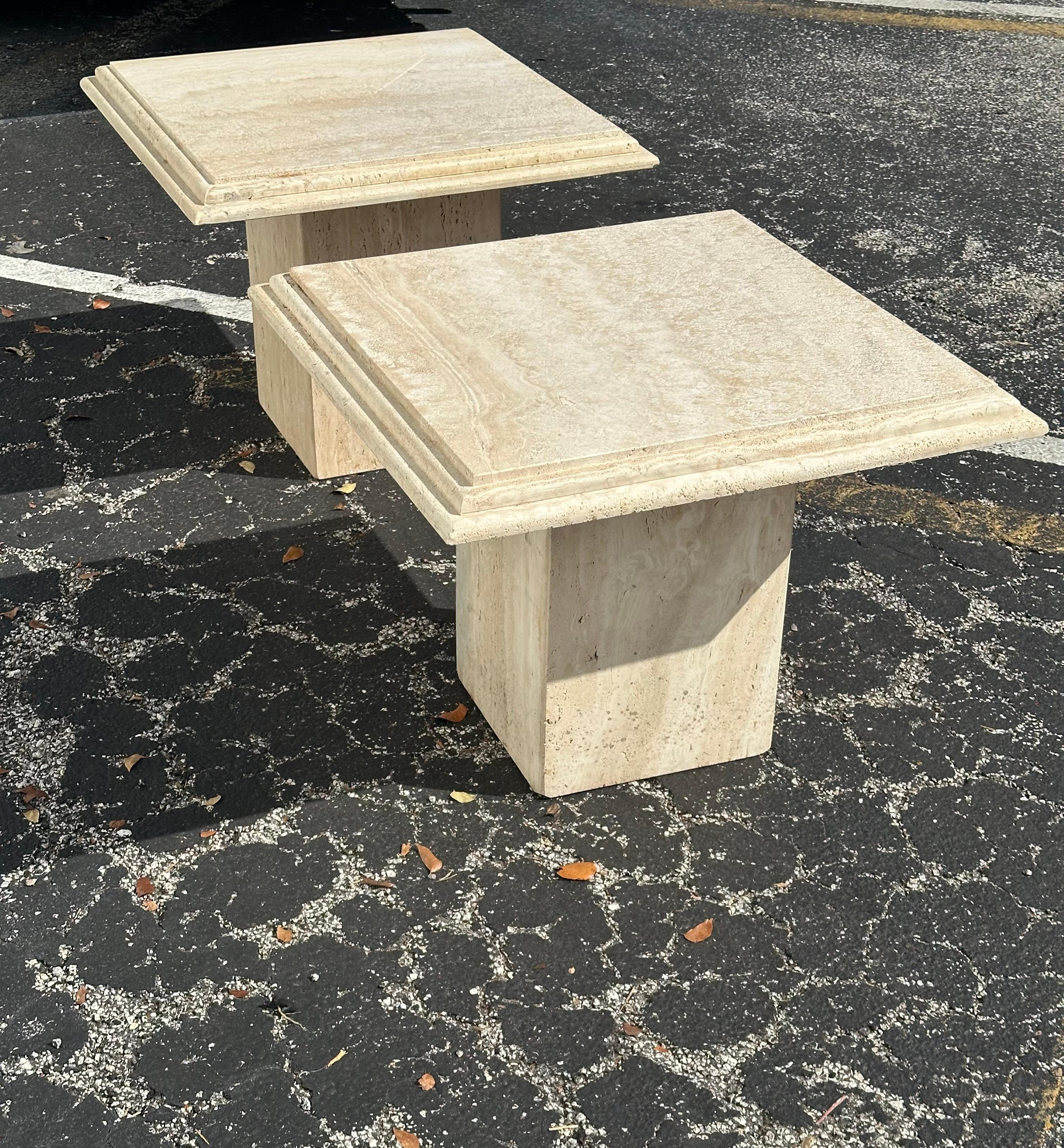 1970s Italian Travertine Square End Tables, Set of 2 For Sale 4