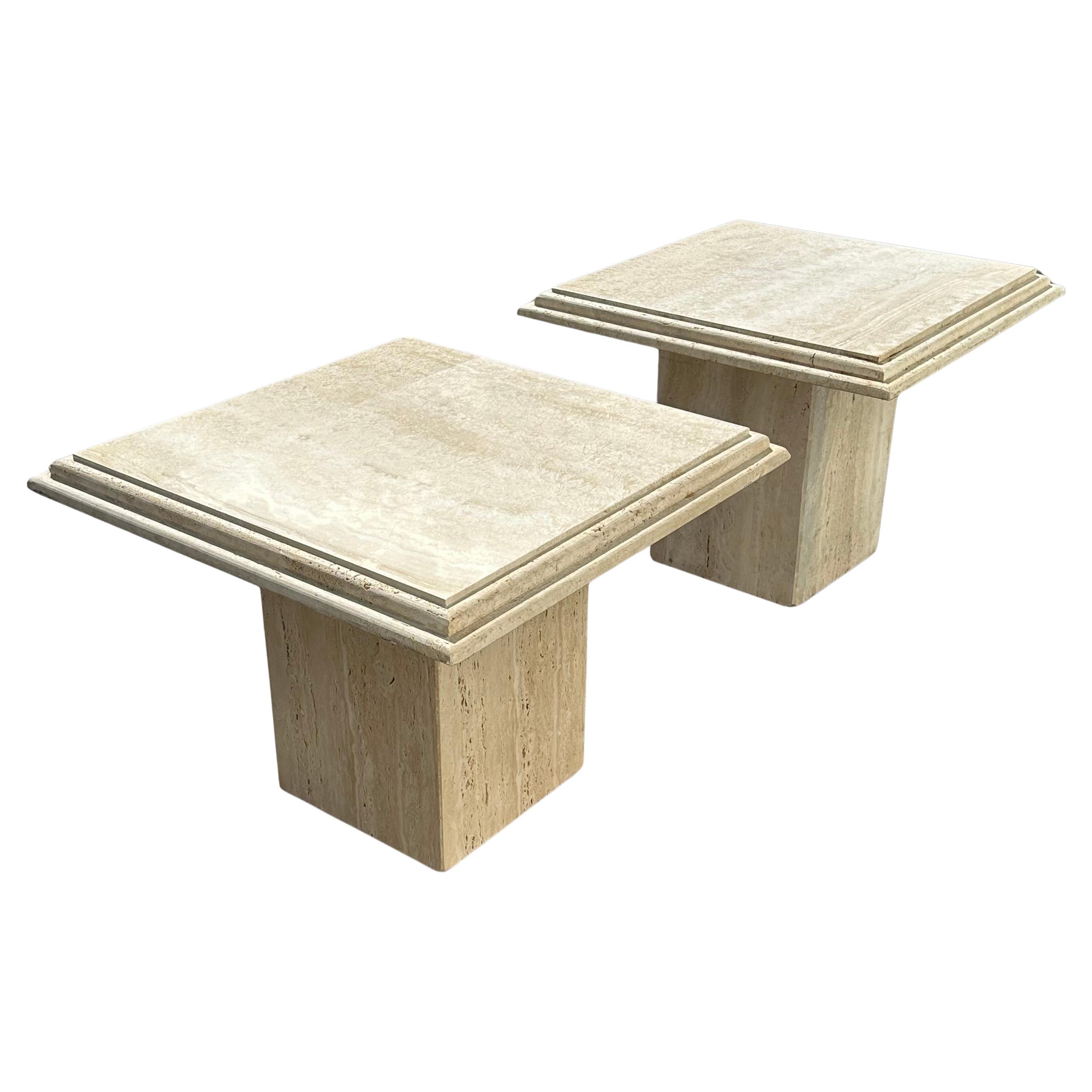 1970s Italian Travertine Square End Tables, Set of 2 For Sale