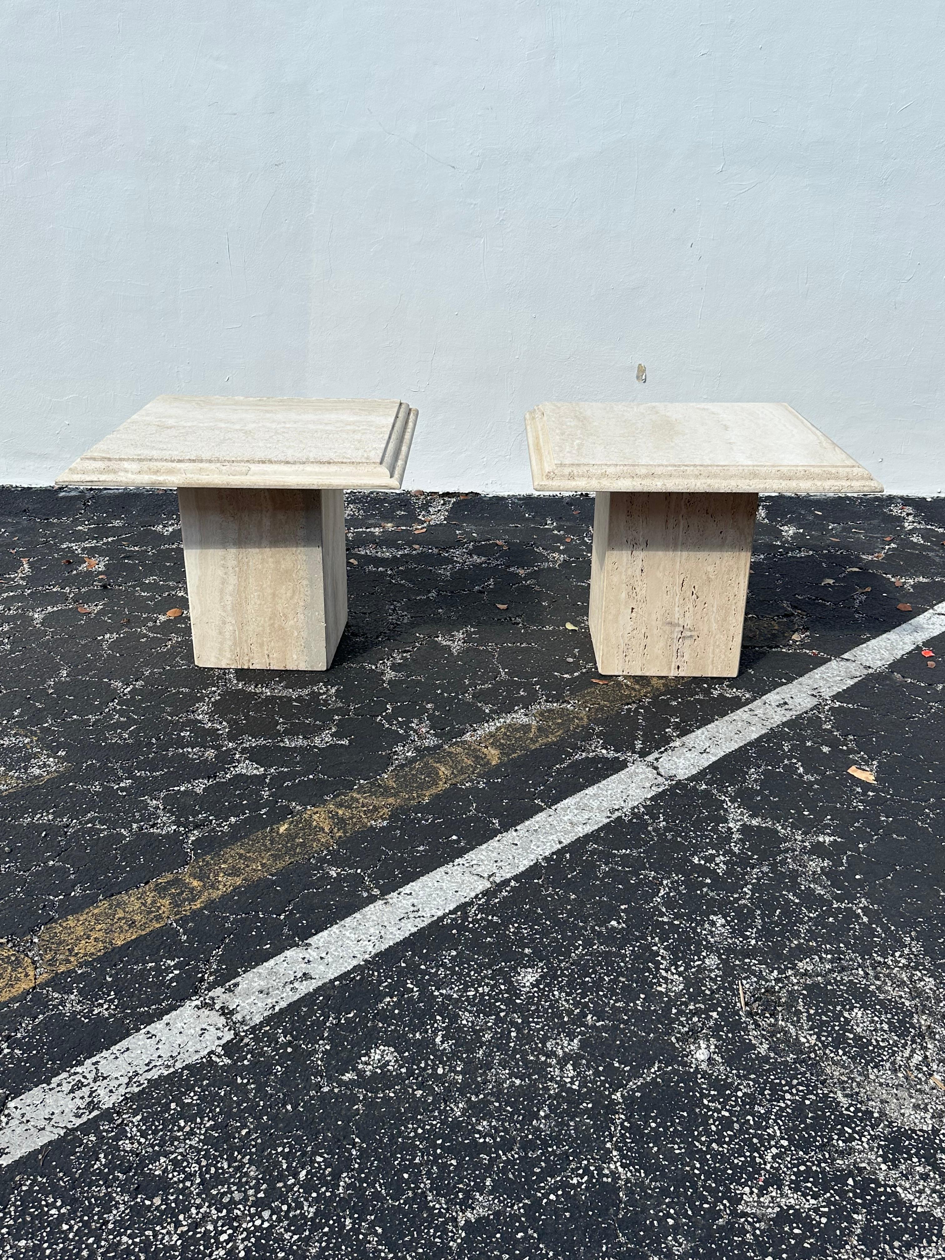 1970s Italian Travertine Square End Tables, Set of 2 For Sale 6