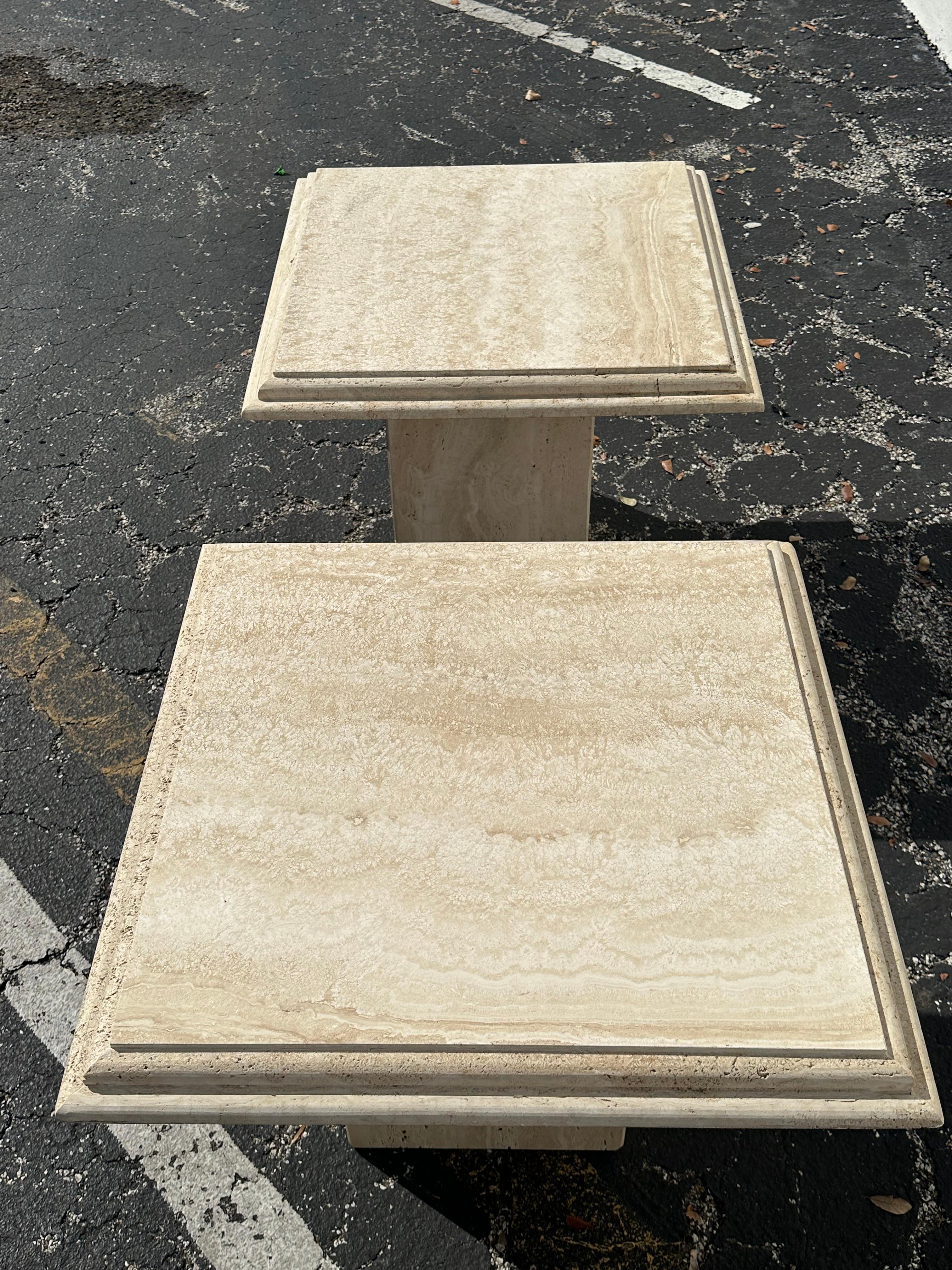 1970s Italian Travertine Square End Tables, Set of 2 For Sale 7