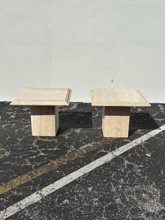 1970s Italian Travertine Square End Tables, Set of 2
