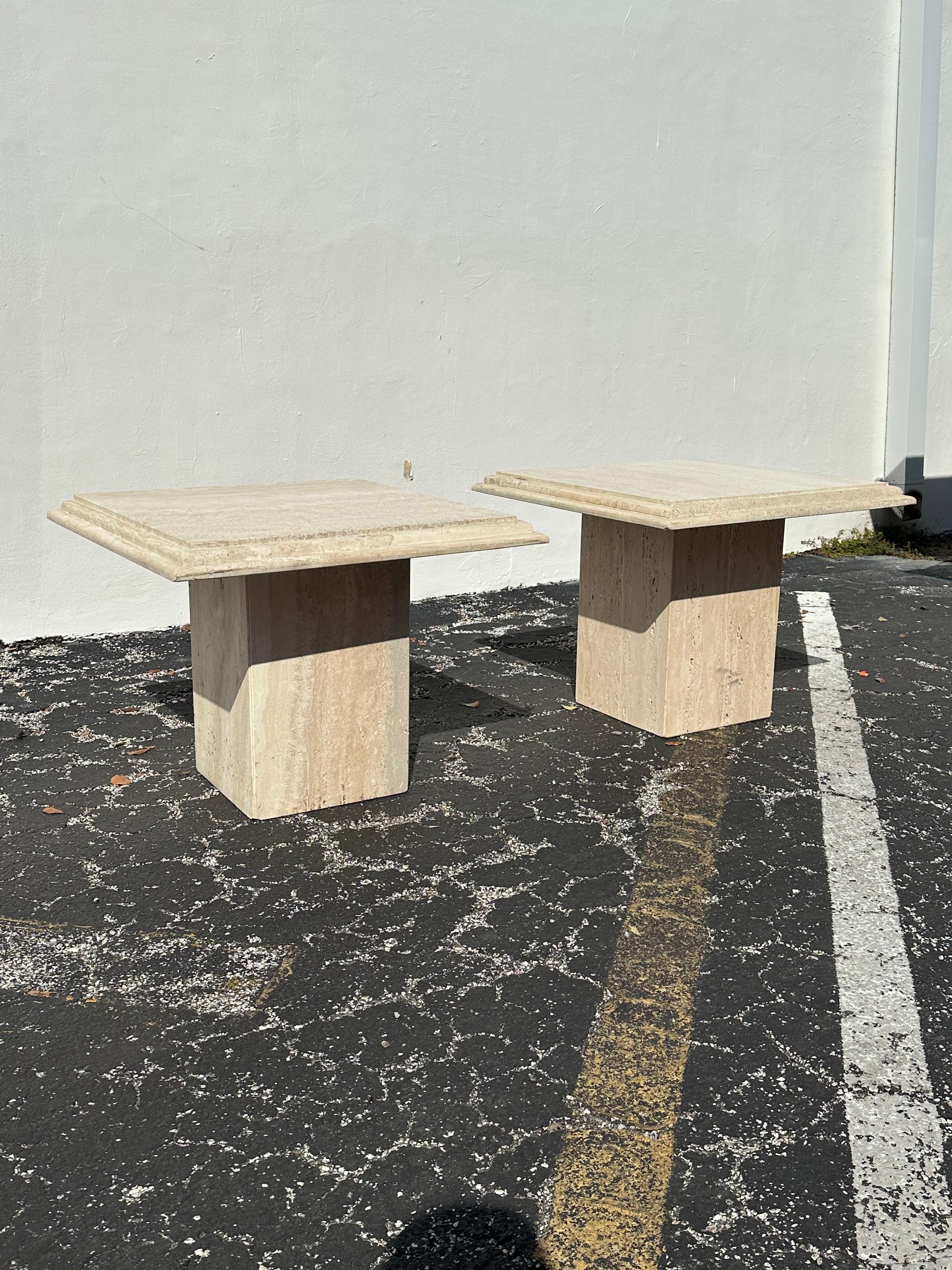 1970s Italian Travertine Square End Tables, Set of 2 For Sale 2