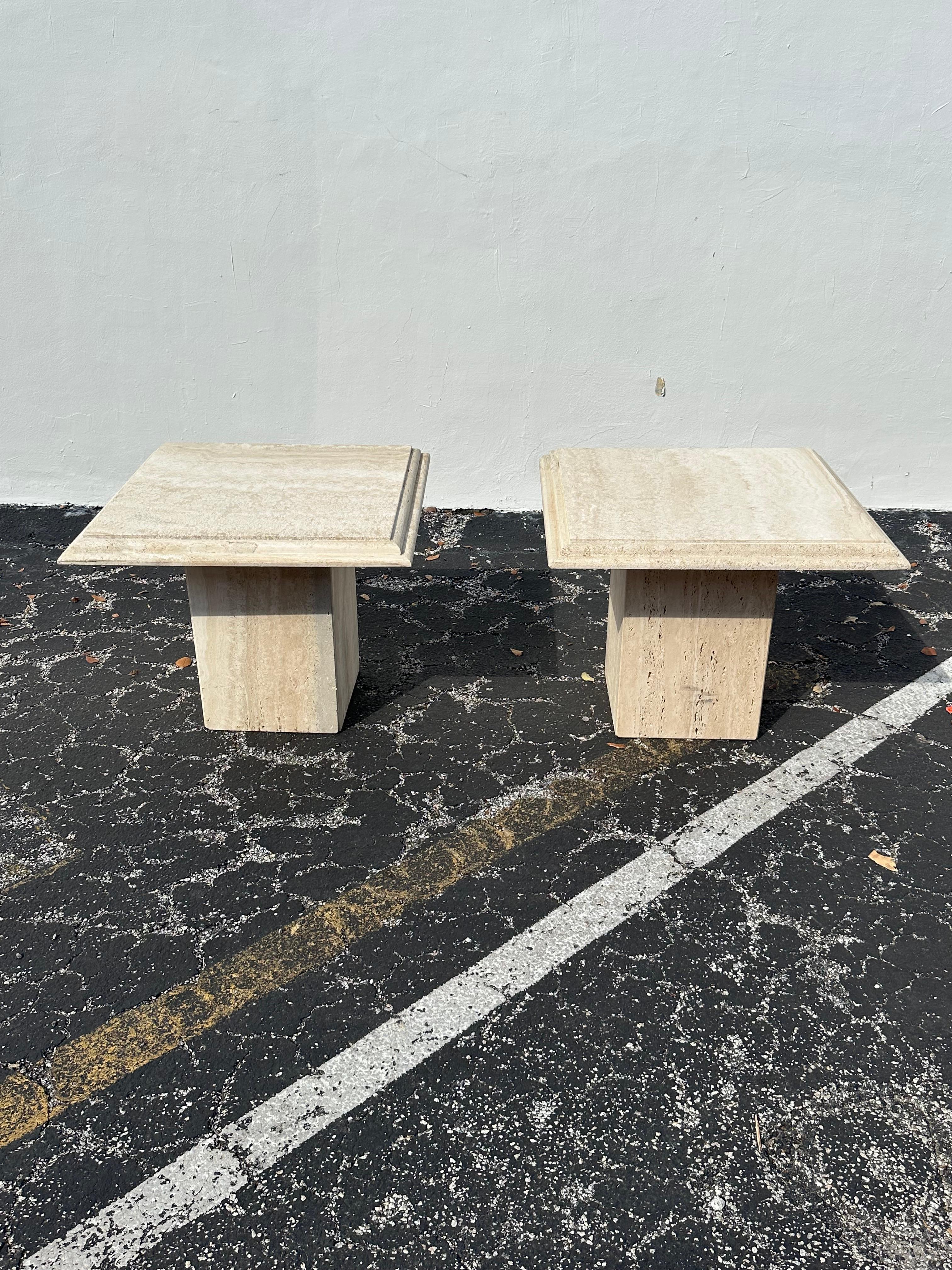 1970s Italian Travertine Square End Tables, Set of 2 For Sale 5