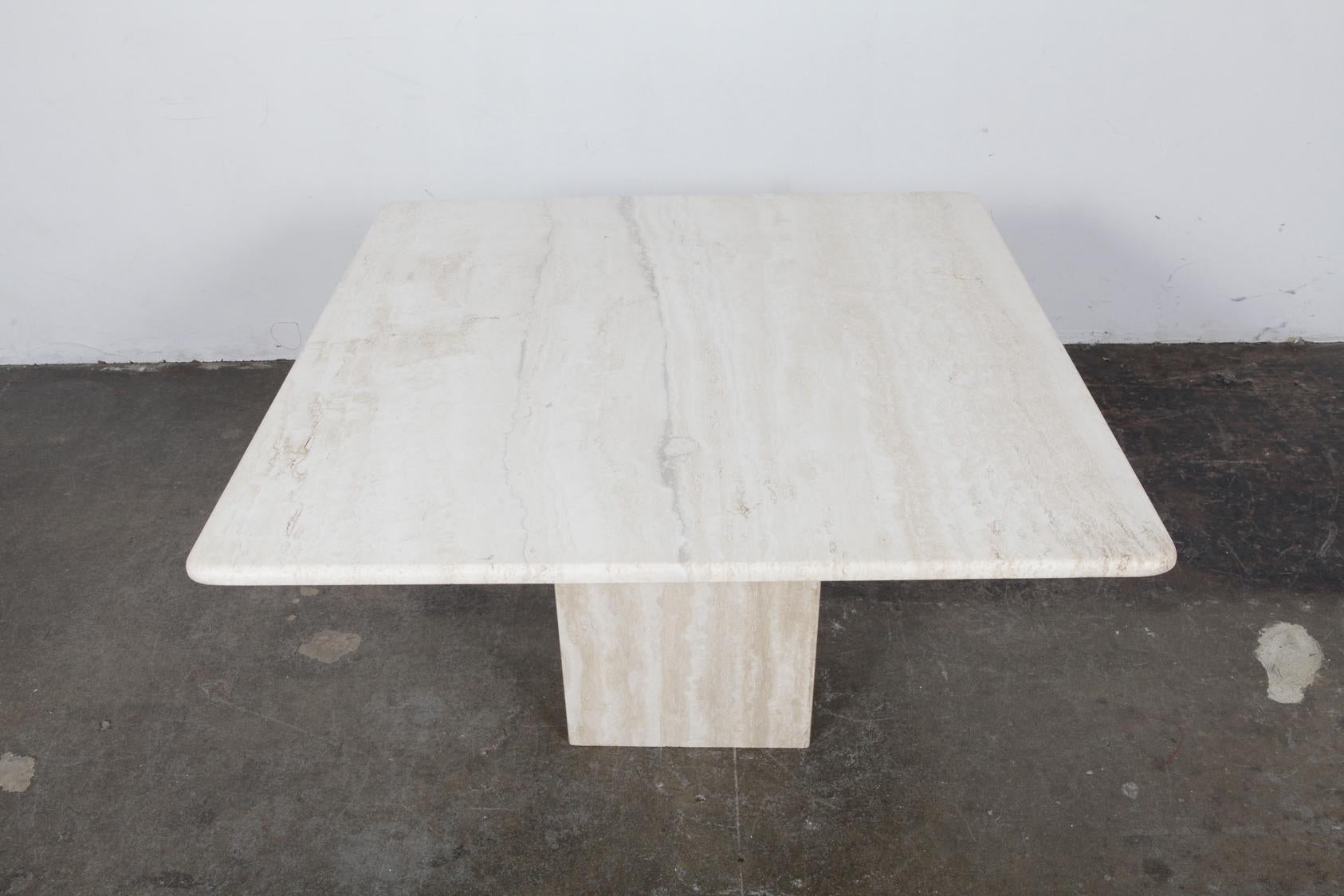 1970s Italian Travertine Square Top Coffee Table with Pedestal Base 15