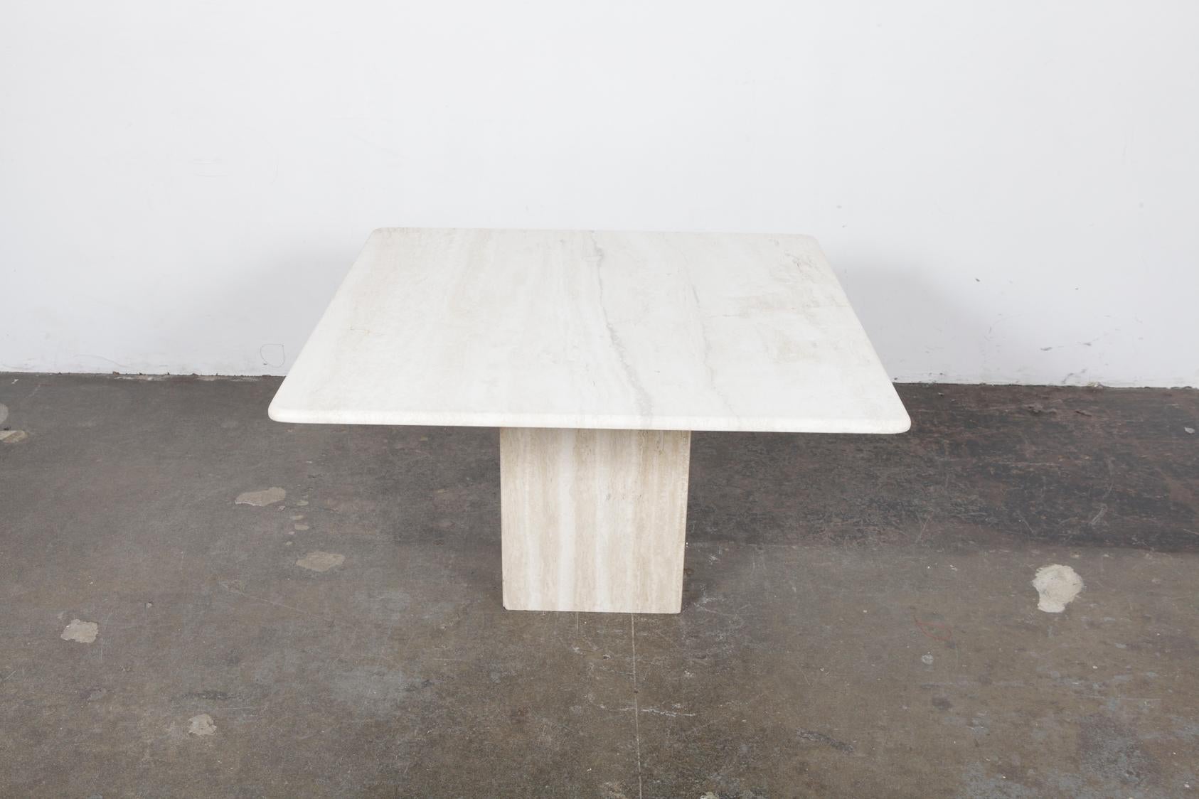 Mid-Century Modern 1970s Italian Travertine Square Top Coffee Table with Pedestal Base