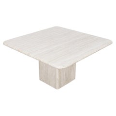 1970s Italian Travertine Square Top Coffee Table with Pedestal Base
