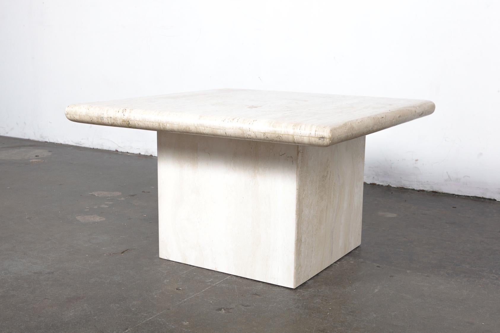 1970s Italian Travertine Square Top End Table with Pedestal Base For Sale 4