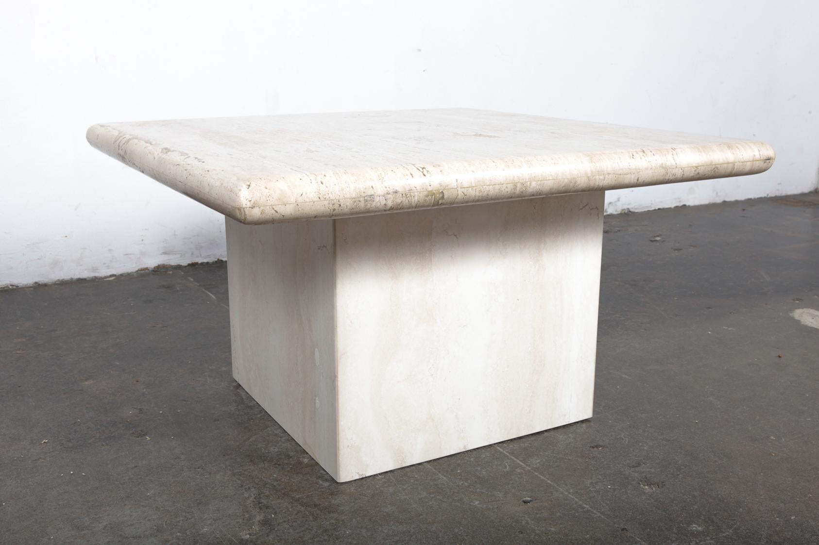 1970s Italian Travertine Square Top End Table with Pedestal Base For Sale 5