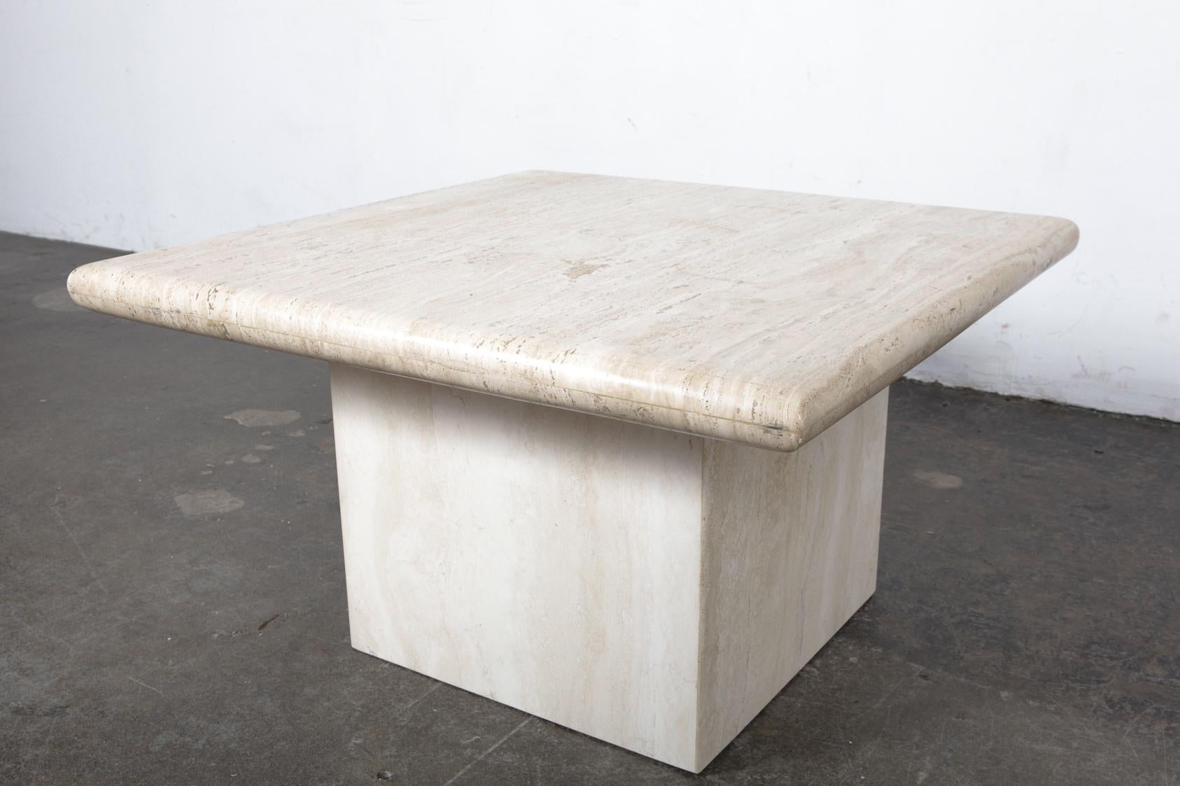 1970s Italian Travertine Square Top End Table with Pedestal Base For Sale 6