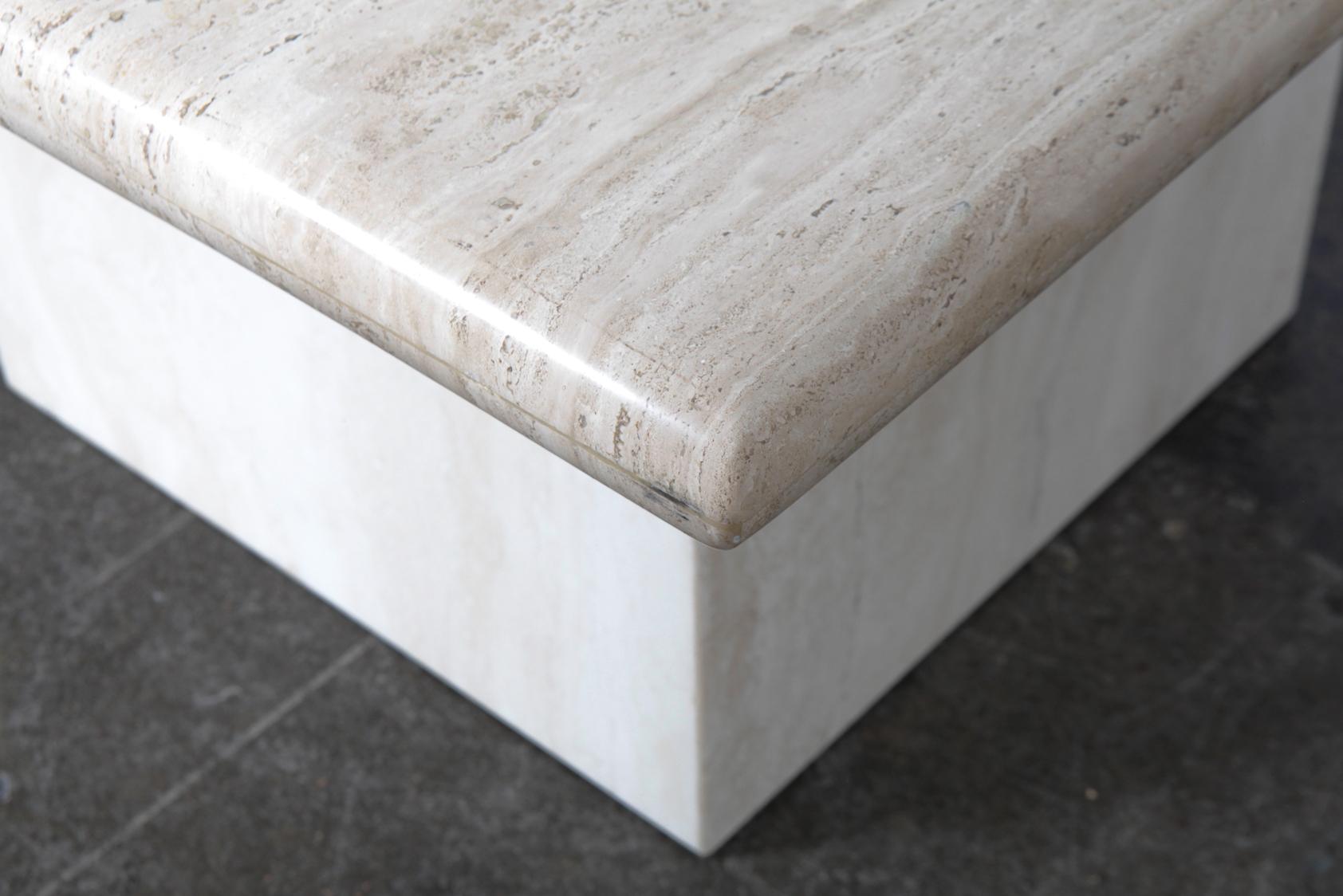 1970s Italian Travertine Square Top End Table with Pedestal Base For Sale 10