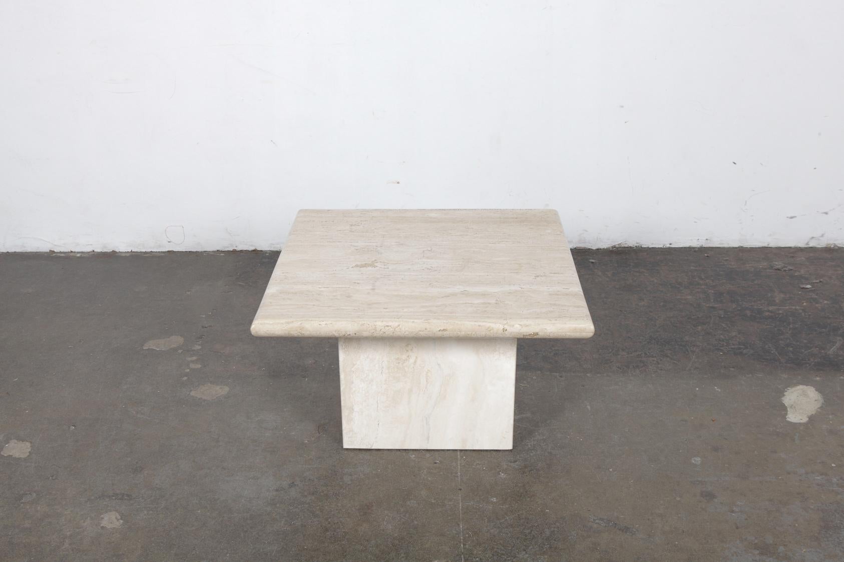 Mid-Century Modern 1970s Italian Travertine Square Top End Table with Pedestal Base For Sale