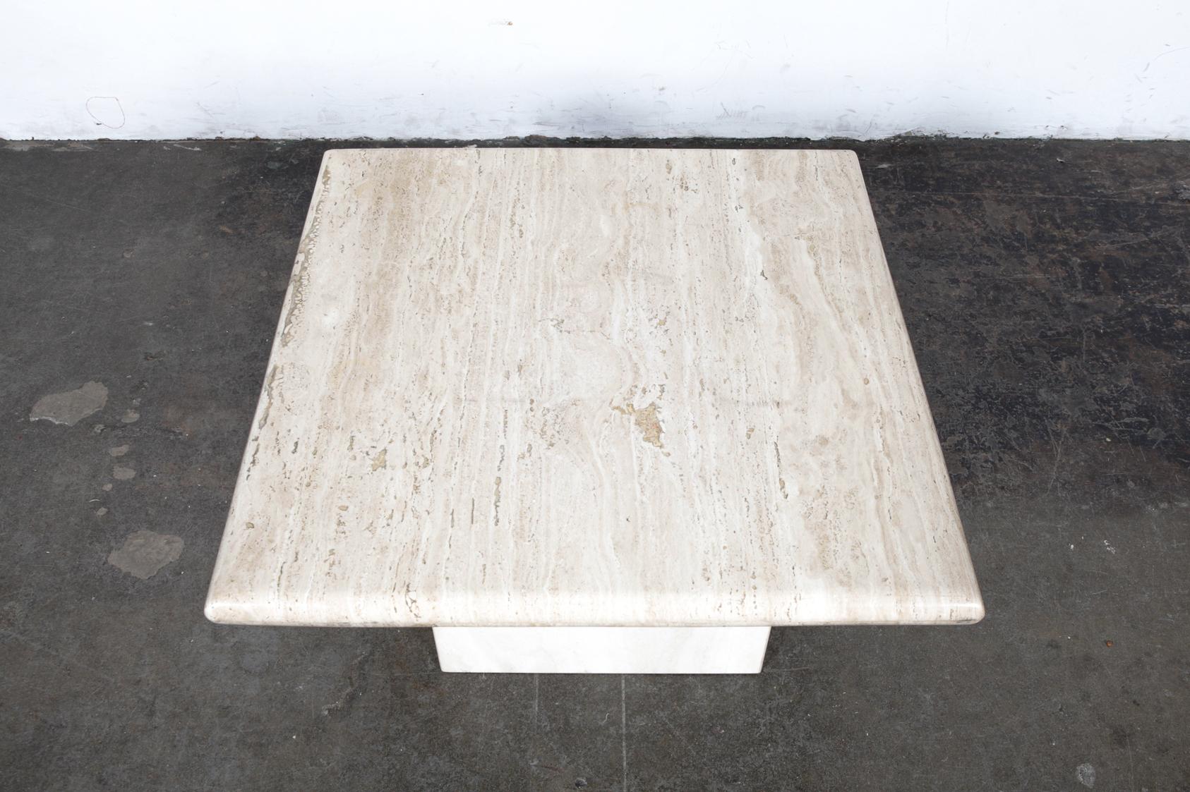 Late 20th Century 1970s Italian Travertine Square Top End Table with Pedestal Base For Sale