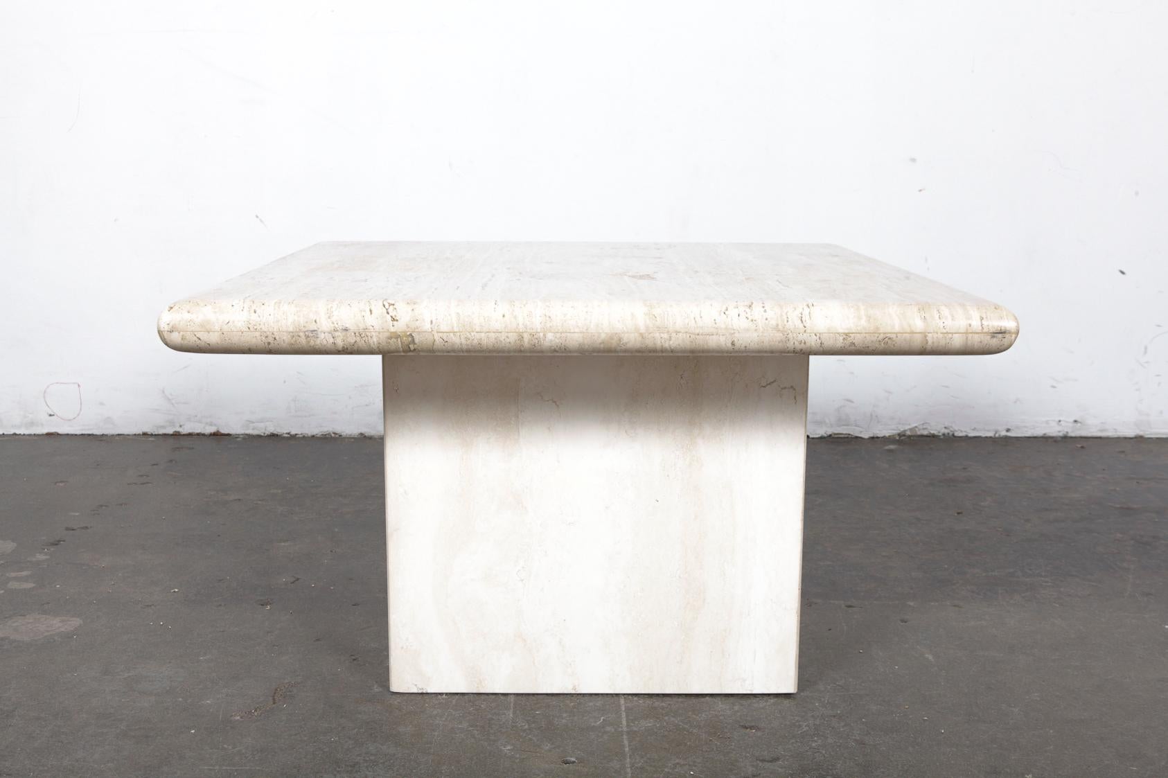 1970s Italian Travertine Square Top End Table with Pedestal Base For Sale 2