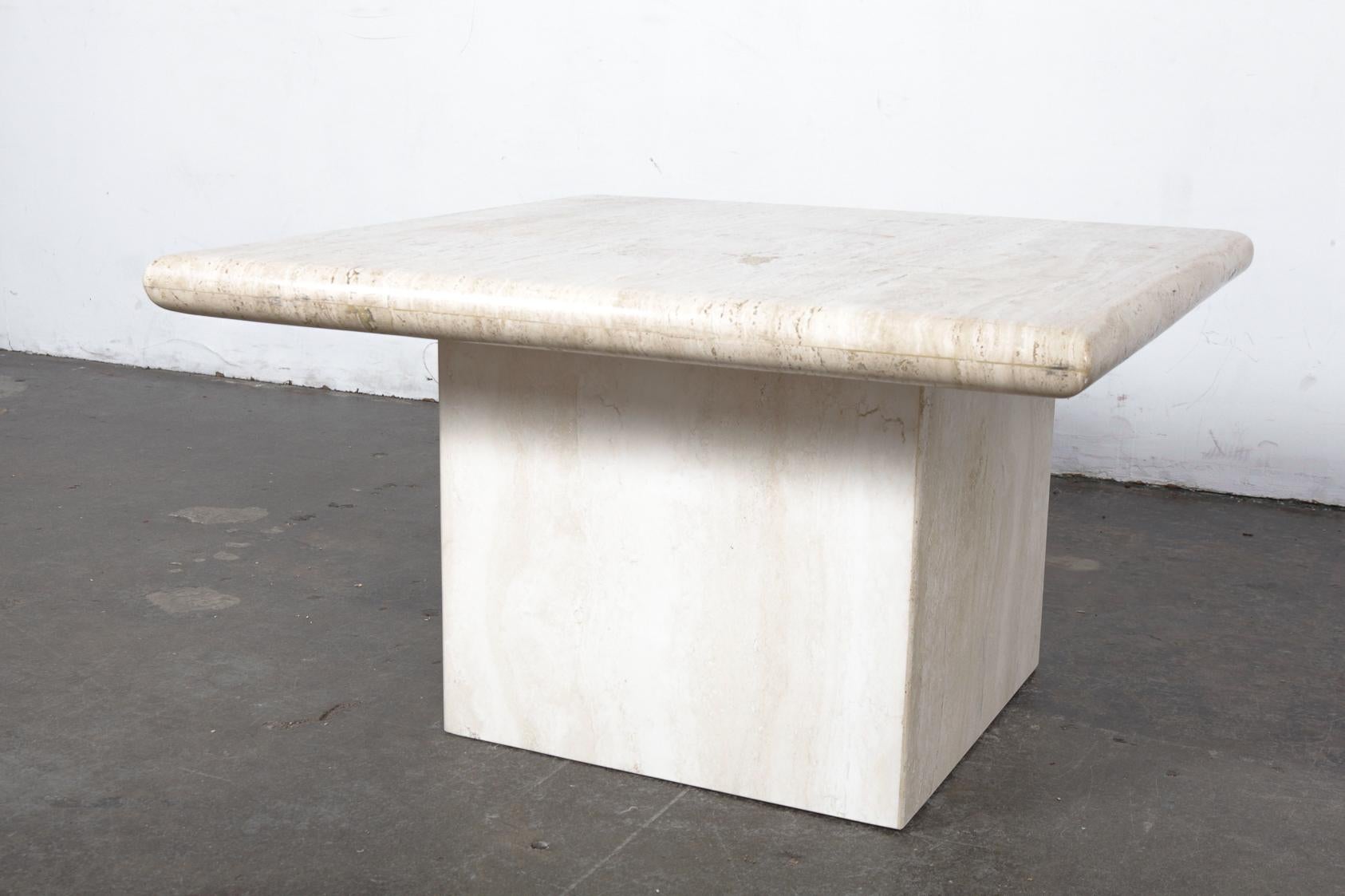 1970s Italian Travertine Square Top End Table with Pedestal Base For Sale 3