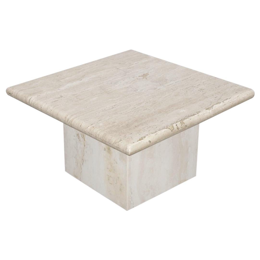1970s Italian Travertine Square Top End Table with Pedestal Base For Sale
