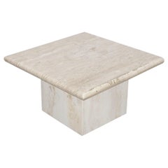 1970s Italian Travertine Square Top End Table with Pedestal Base