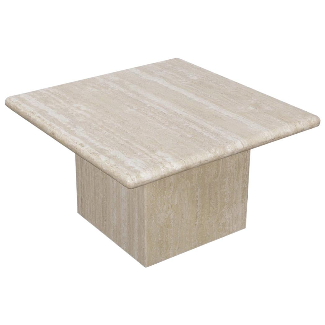 1970s Italian Travertine Square Top End Table with Pedestal Base