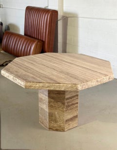 1970s Italian Travertine Stone Octagonal Pedestal Dining or Center Table