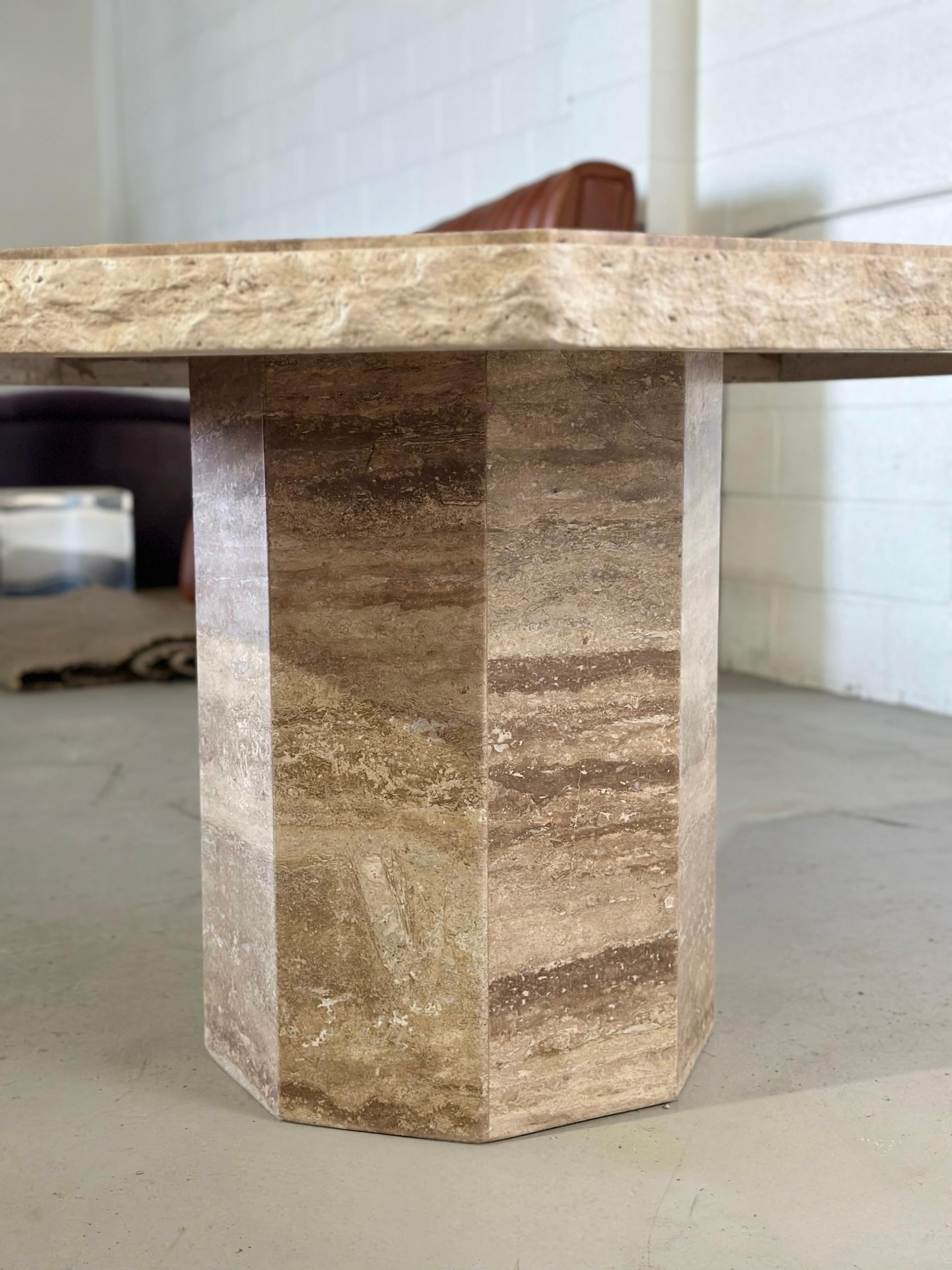 1970s Italian Travertine Stone Octagonal Pedestal Dining or Center Table  For Sale 1