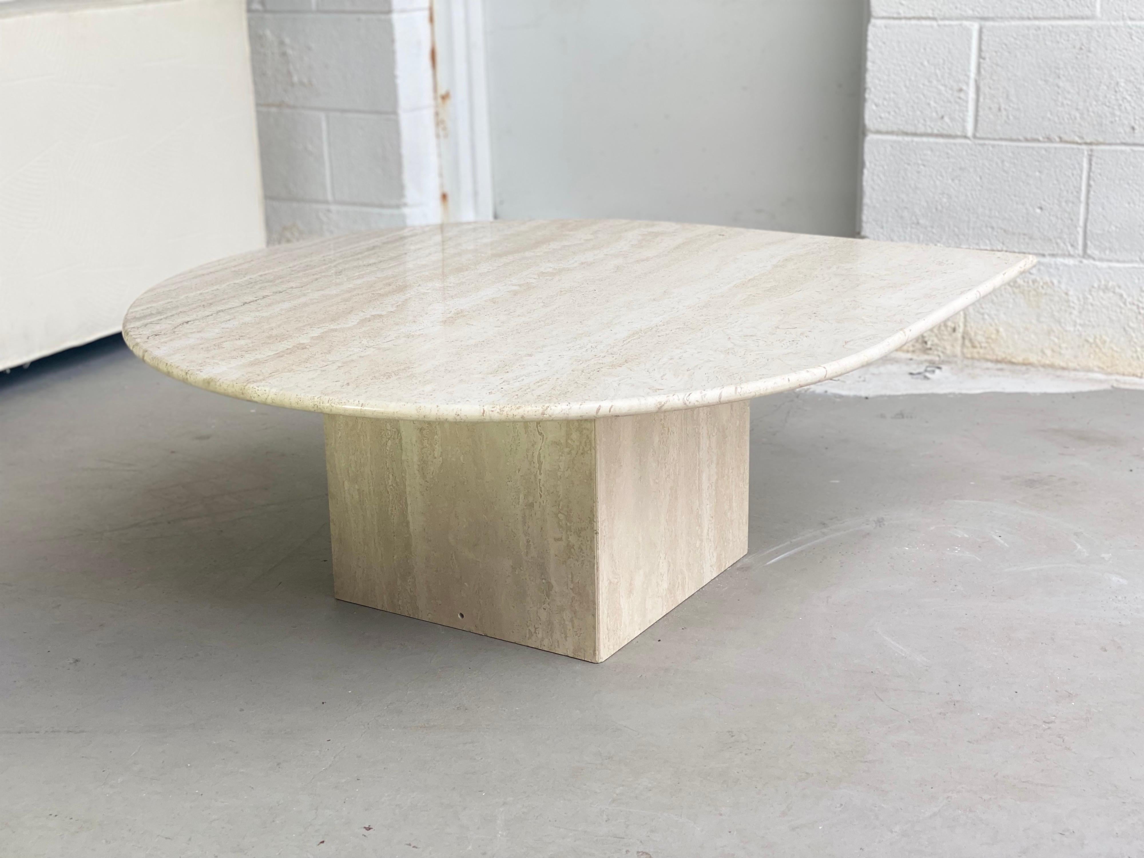 European 1970s Italian Travertine Teardrop Coffee Table