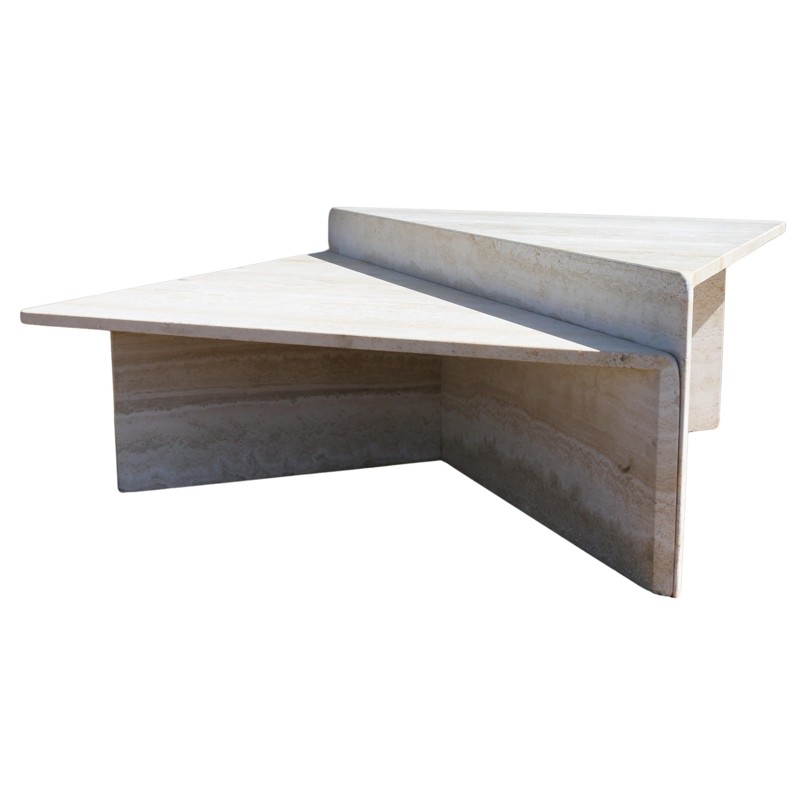 1970s Italian Travertine Triangular Two-Piece Coffee Table