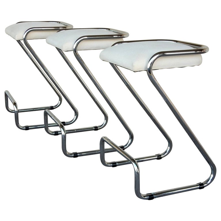 Italian Tubular Chrome Z Bar Stool Set, Chrome Bar Stools
