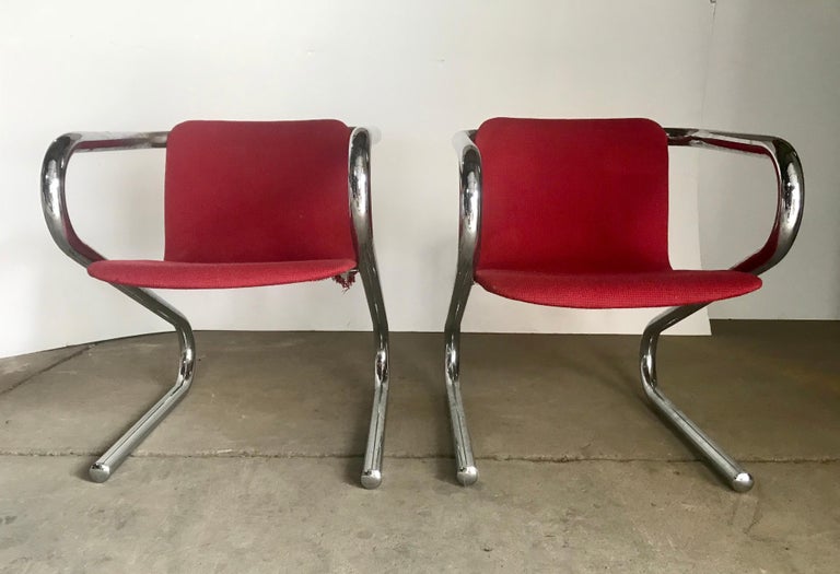 1970s Italian Tubular Chrome "Z" Lounge Chairs Attributed to Harvey