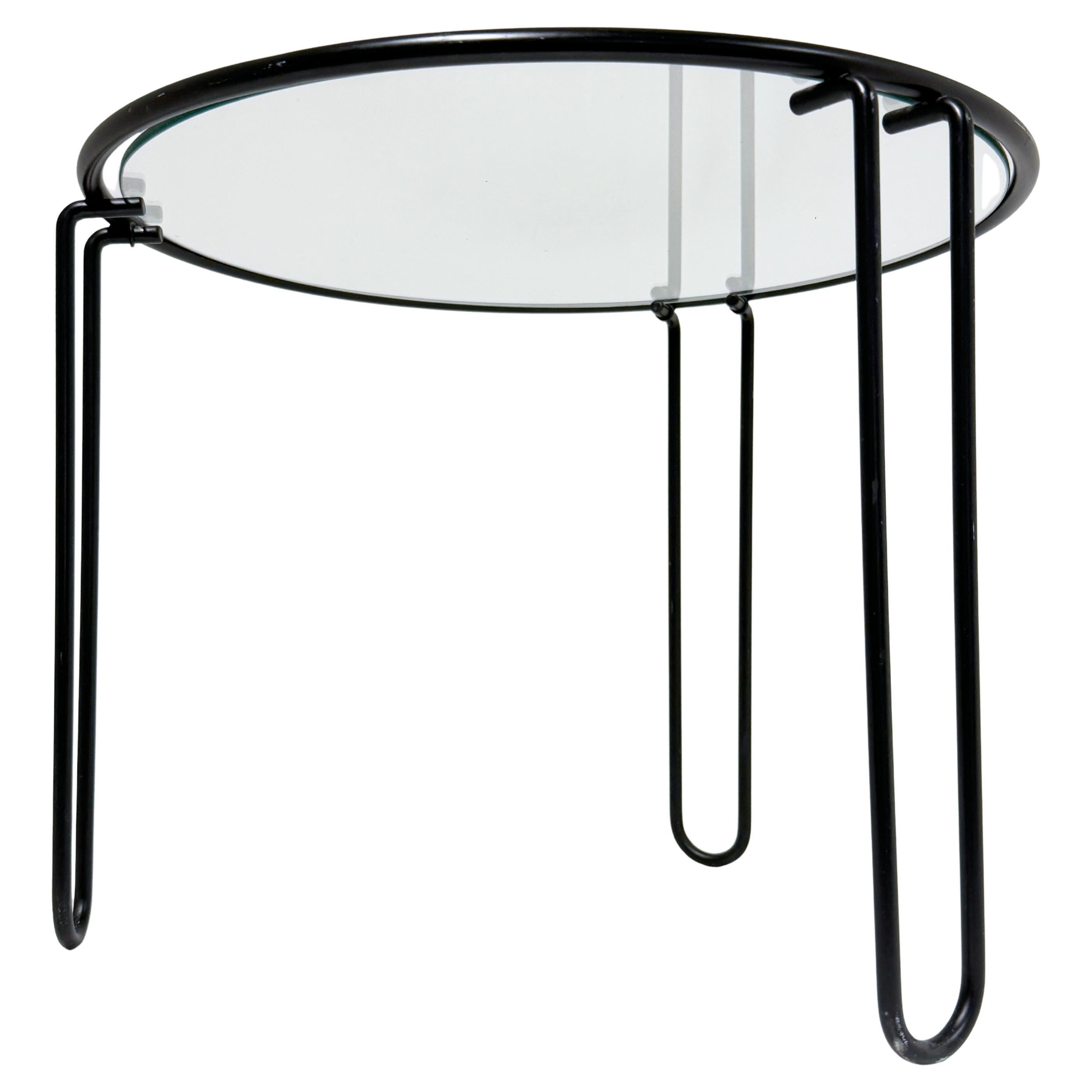 Table basse / d'appoint italienne en acier tubulaire et verre des années 1970