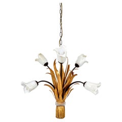 Vintage 1970s Italian Tulipani Chandelier Banci Firenze Murano Glass Hollywood Regency 