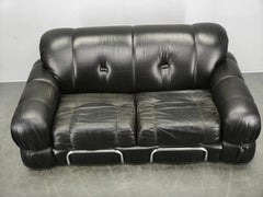 1970s Italian Two-Seat Sofa by Adriano Piazzesi in Chrome and Leatherette