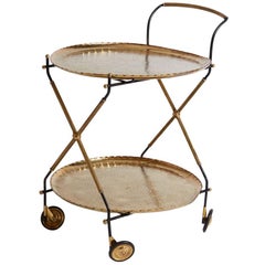 1970s Italian Two-Tier Brass Tray and Painted Metal Serving Cart