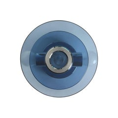 1970s Italian Two-Tiered Round Navy Blue Glass and Chrome Wall Sconce