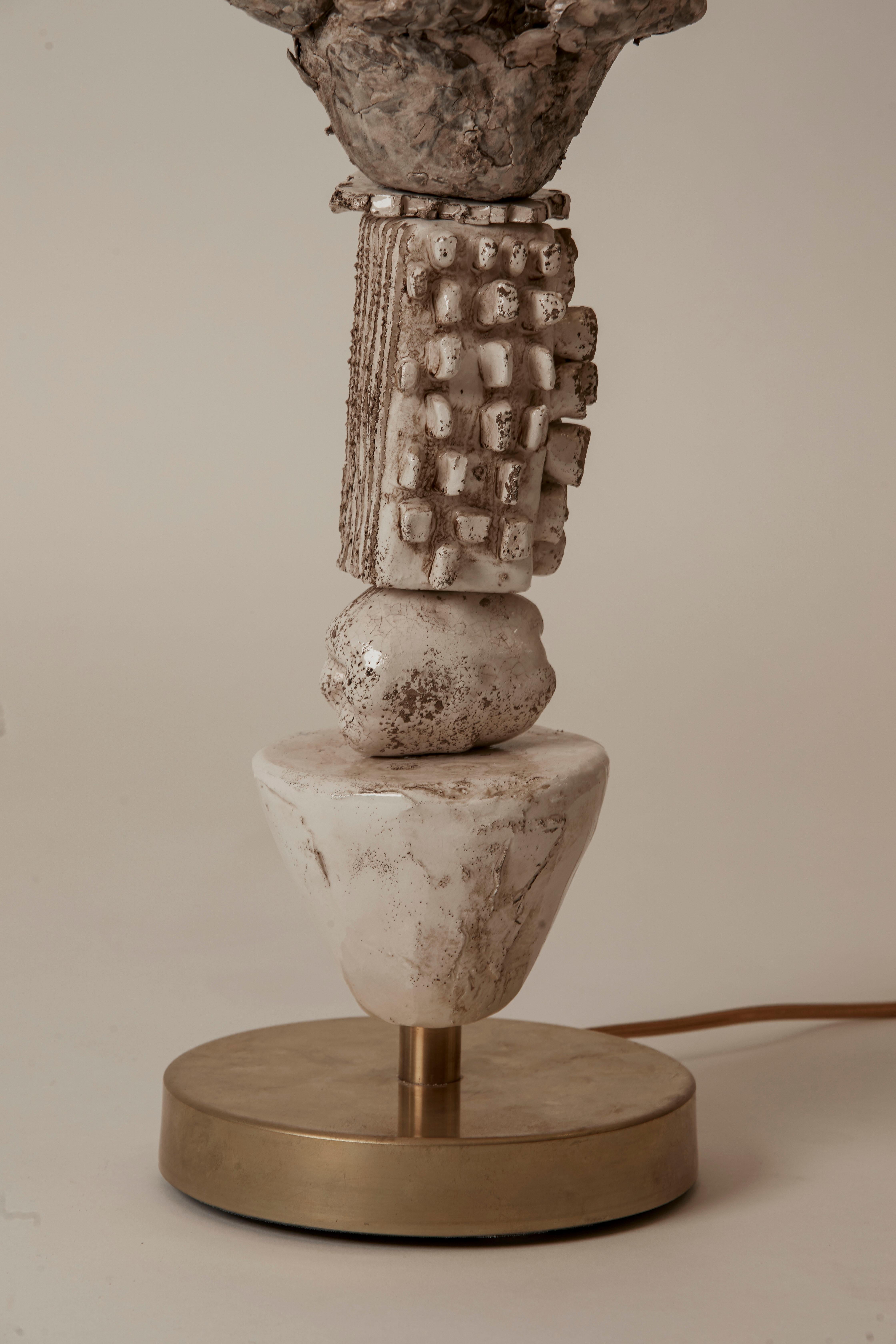 Lampe en poterie italienne unique des années 1970 et abat-jour personnalisé