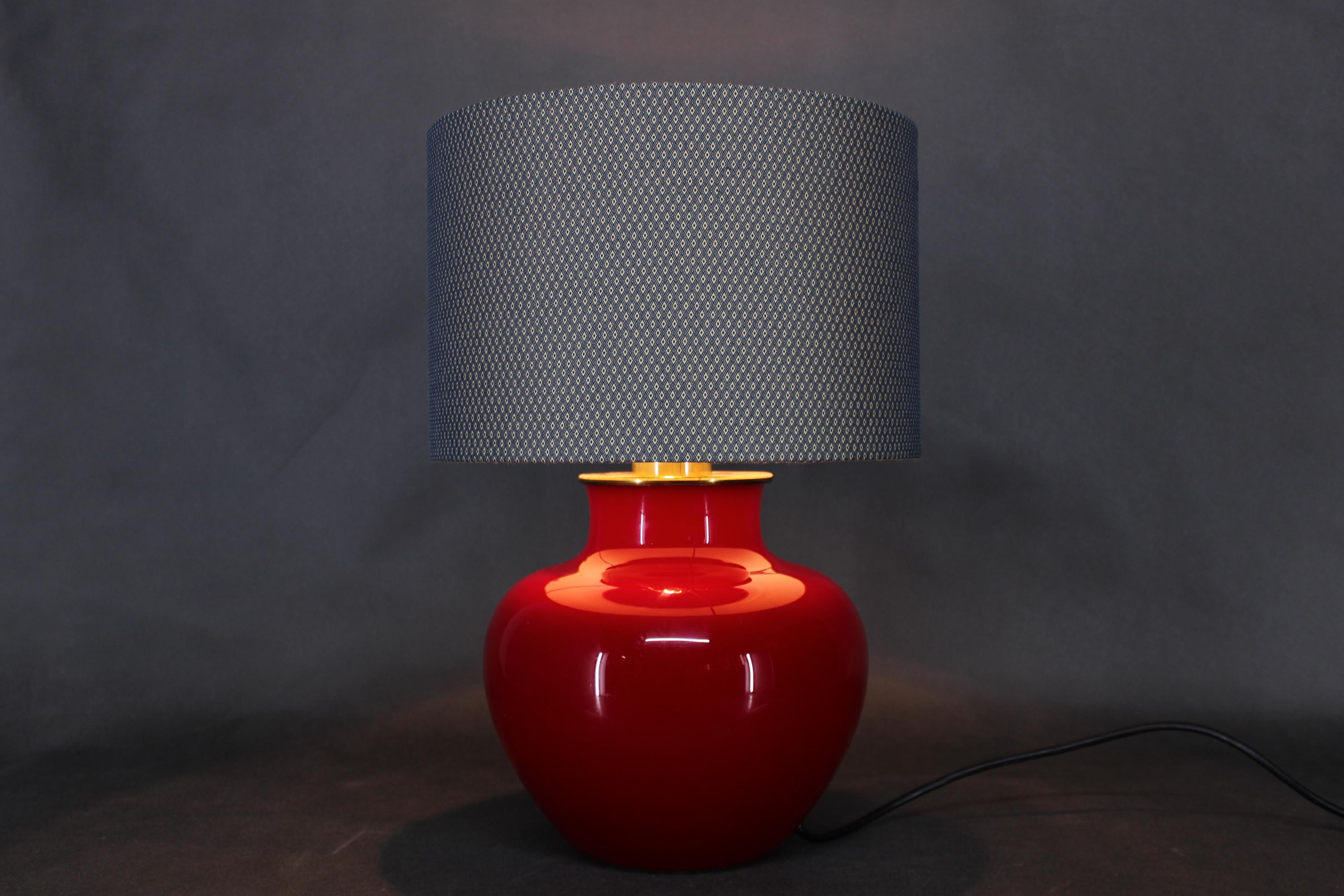 1970s Italian VeArt Glass Table Lamp with Fabric Lamp Shade For Sale 7