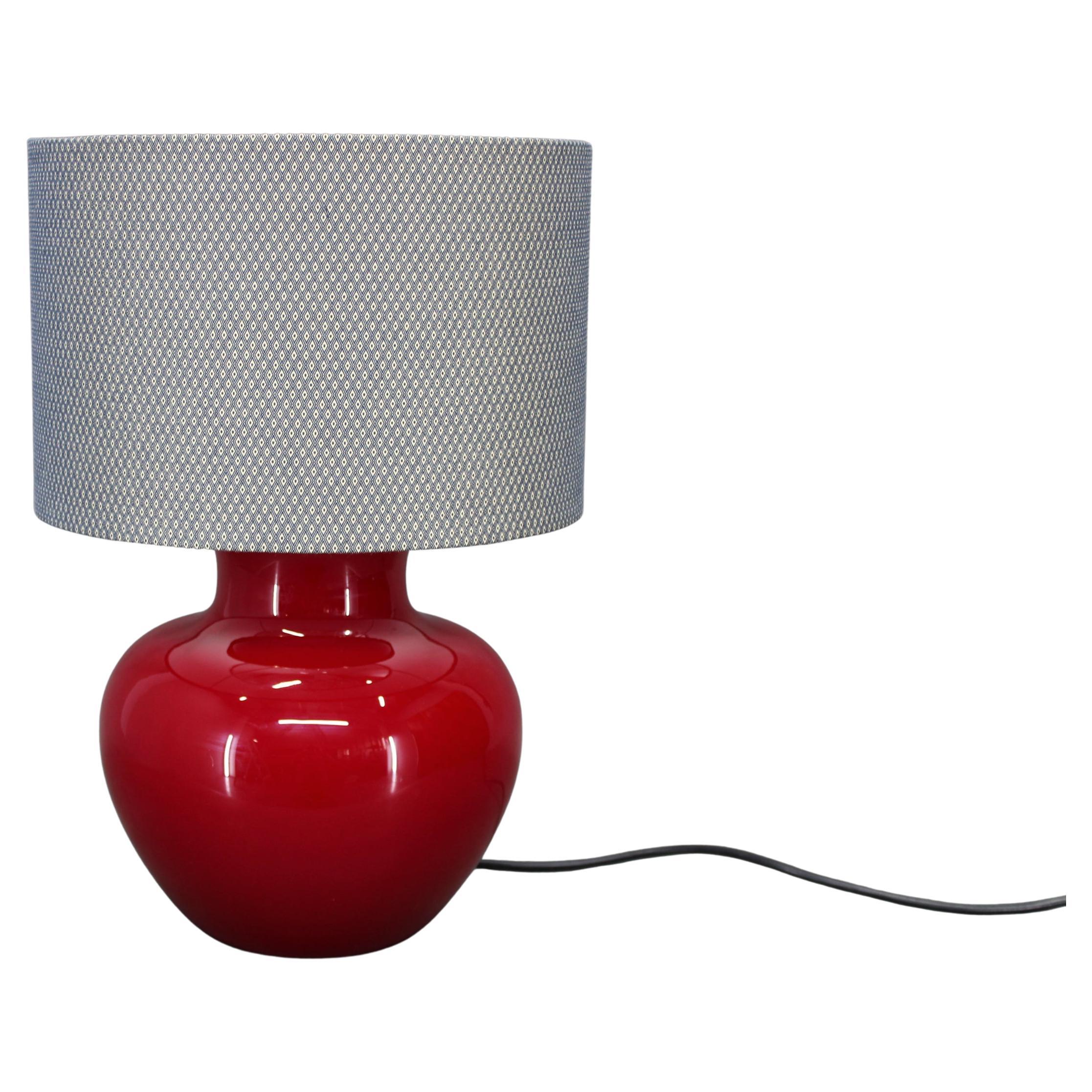 1970s Italian VeArt Glass Table Lamp with Fabric Lamp Shade