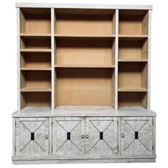 1970s Italian Veneered Travertine and Tigers Eye Bookcase with Moleskin Interior