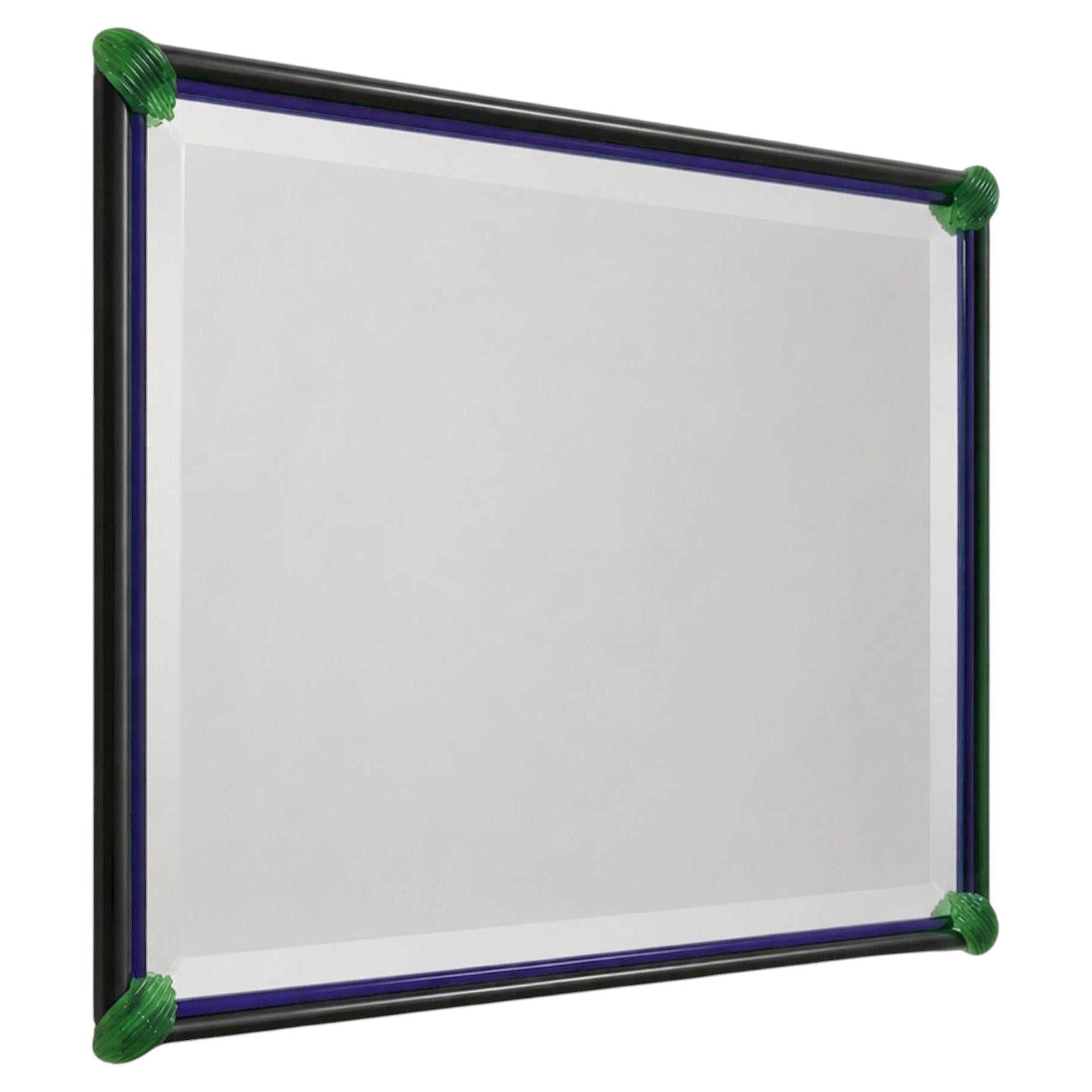 Miroir vénitien italien des années 1970 en verre de Murano bleu et vert par La Murrina en vente